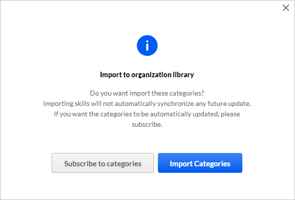 Import to organization library popup