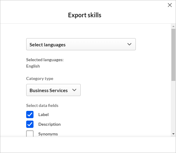 Export skills popup page