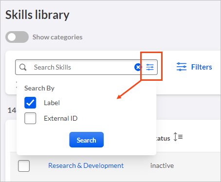 Search by label and external ID